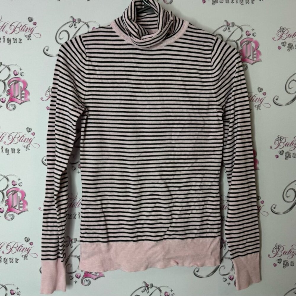 Twik Black and Pink Striped Turtleneck sweater pullover warm cozy
